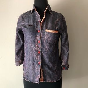 LF Store Acid wash 3/4 sleeve button up shirt